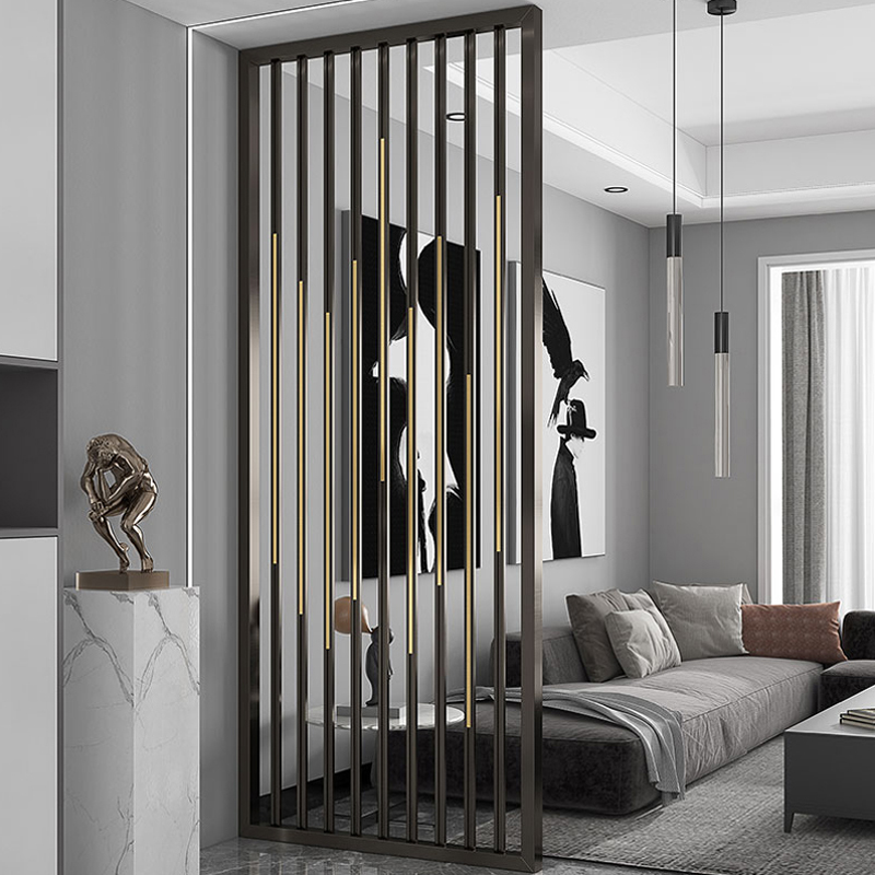 現(xiàn)代入戶屏風(fēng)隔斷酒店不銹鋼長(zhǎng)虹鋼化玻璃客廳簡(jiǎn)約輕奢玄關(guān)家用