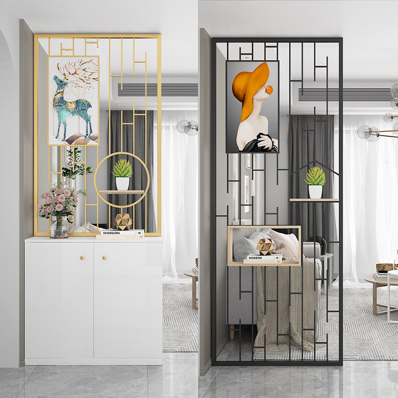 新中式屏風(fēng)不銹鋼隔斷輕奢金屬客廳現(xiàn)代簡(jiǎn)約玄關(guān)餐廳裝飾定制