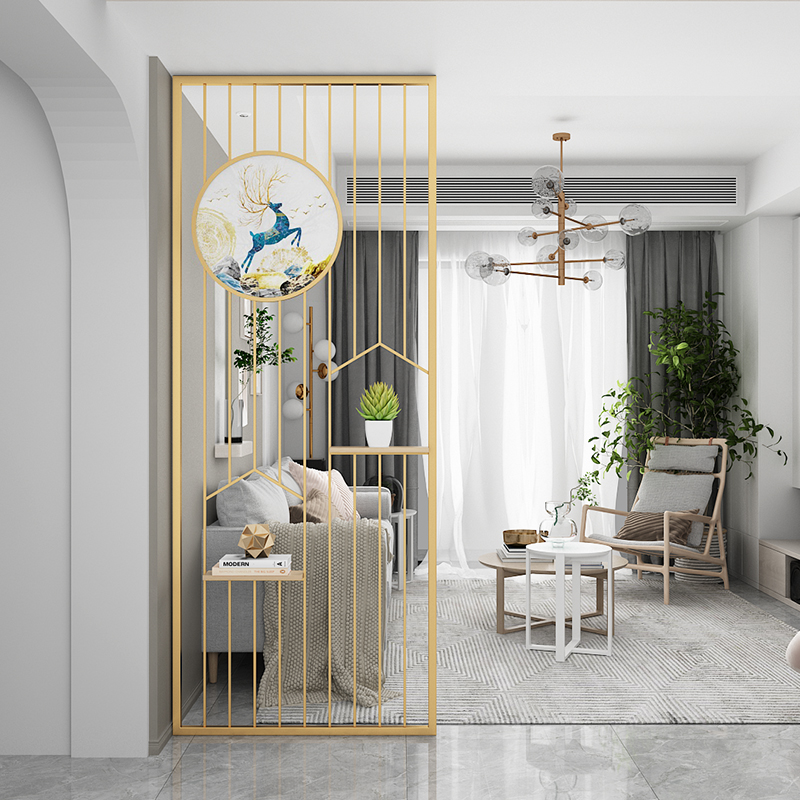 新中式屏風(fēng)不銹鋼隔斷輕奢金屬客廳現(xiàn)代簡(jiǎn)約玄關(guān)餐廳裝飾定制
